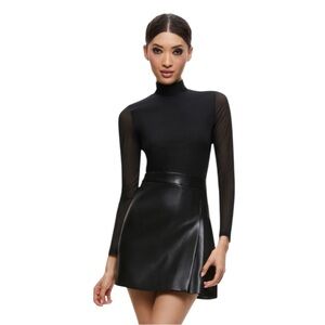 ALICE + OLIVIA Chara Long Sleeve Mesh & Faux Leather Mini Dress Size 0